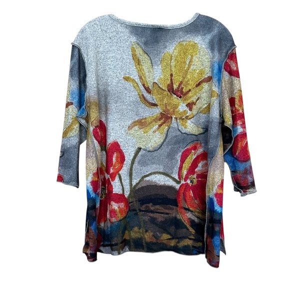 Multiples Floral Print Long Sleeve Top, 3/4 Sleeve, Petite Large - Picture 9 of 11